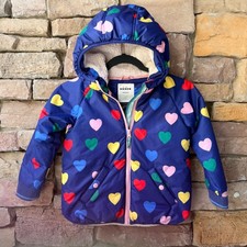 Mini Boden Girls 5-6Y Puffer Jacket Navy Blue Heart Fleece Lined Winter Coat
