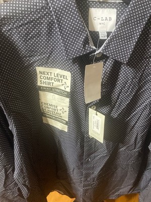 C-LAB NYC Slim Fit 4-Way Stretch Dress Shirt Navy Medium 15-1/2 32/33 NWT