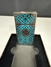 Rocky Patel Burn Double Jet Lighter - Teal with Gunmetal Plates - New