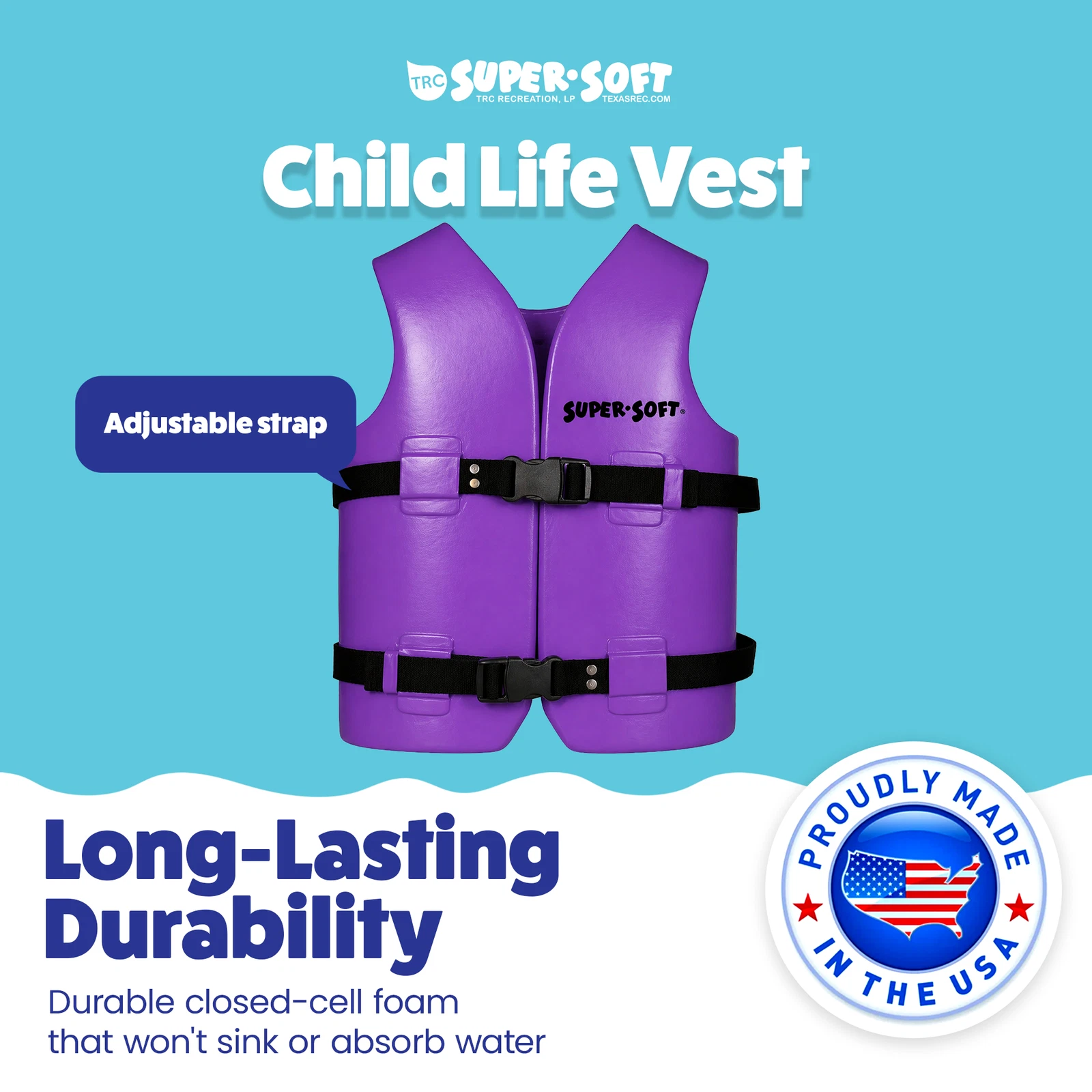 TRC Recreation Super Soft Child Life Jacket Swim Safety Vest, Medium, Purple image 3