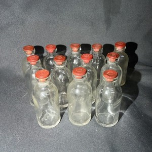 12 Vintage Small Rubber Top Medicine Bottles Apothecary Glass Vials