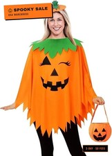SHIRIA 3PCS Halloween Pumpkin Costume for Women Glow in the Dark Pumpkin Poncho