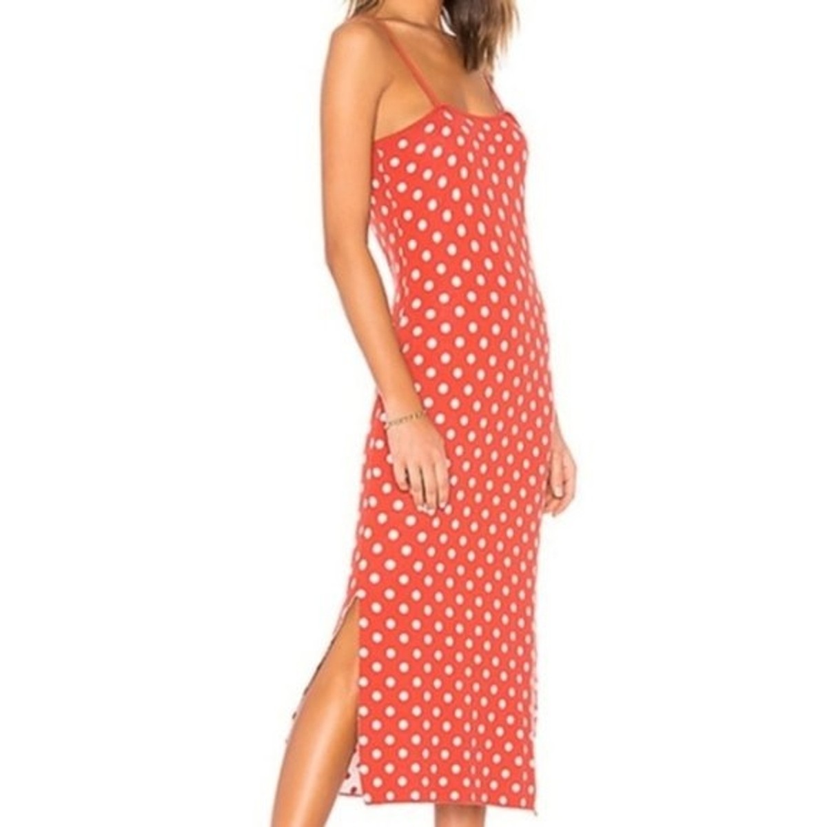 Callahan Sadie Slip Dress Orange White Polka Dot Adjustable