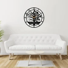 Custom Metal Tree of Life Wall Clock, Personalized Name Wall Clock,
