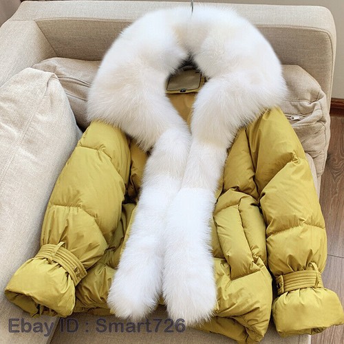 Detachable Fox Fur Collar Thickened White Duck Down Jacket Women Warm Parka Coat - Picture 2 of 27