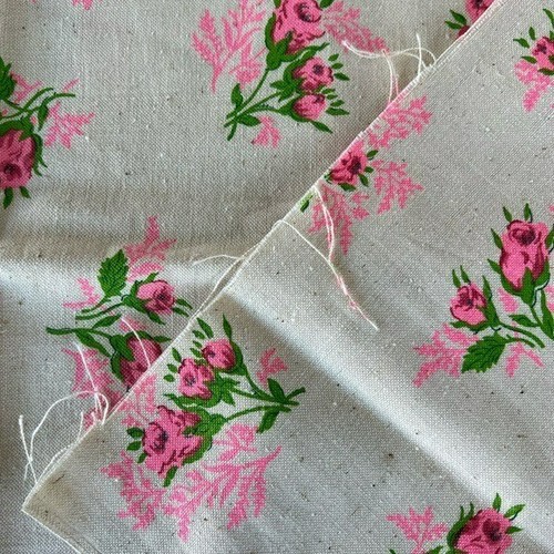 Linen? Cottage Floral Natural Fiber Woven Fabric Panel Country Pink Roses 1 Yd - Picture 4 of 9