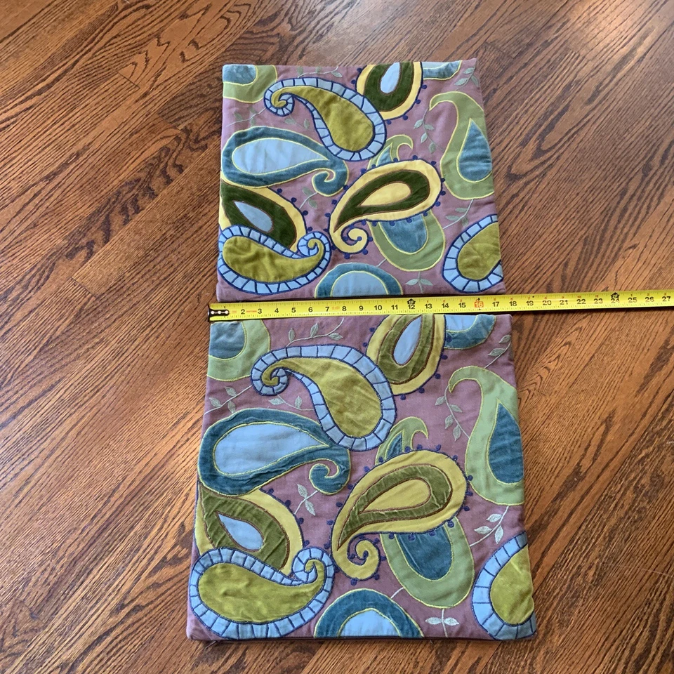 Pair Crate & Barrel Pillow Covers Patchwork Paisley Velvet Funky Artsy - Image 3 of 4