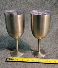 finedine Long stem Wine 'Glasses' stainless steel With Lids 9" travel!!  Set of