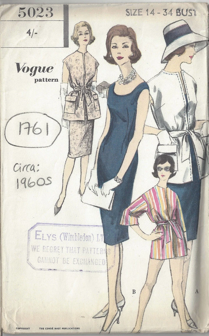 1960s Vintage VOGUE Sewing Pattern B34" DRESS & JACKET (1761R)