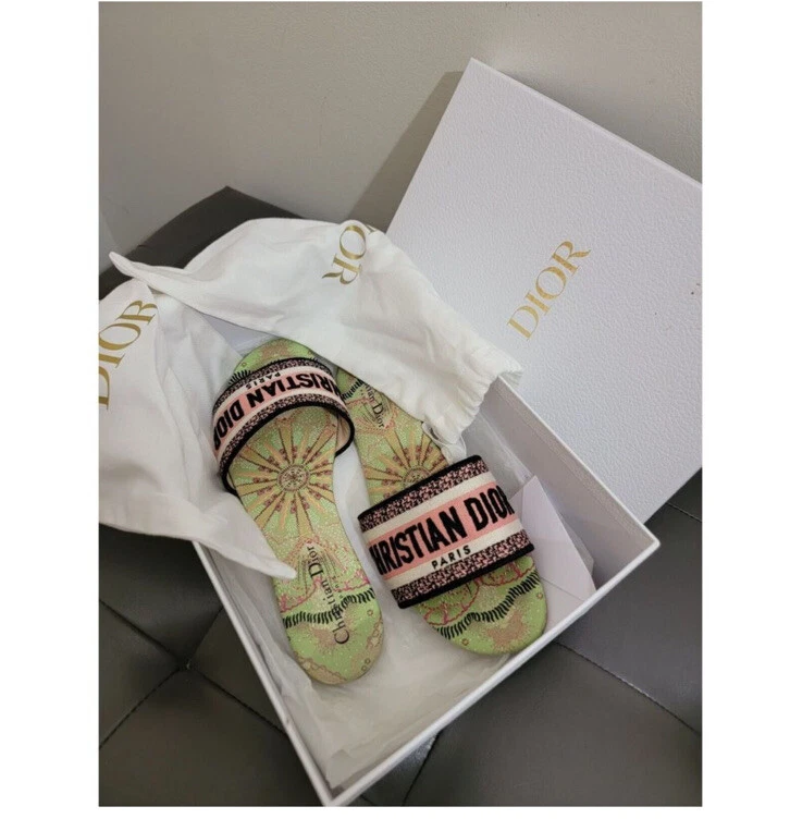 Sandales femme Christian Dior vert rose brodé Dway 40