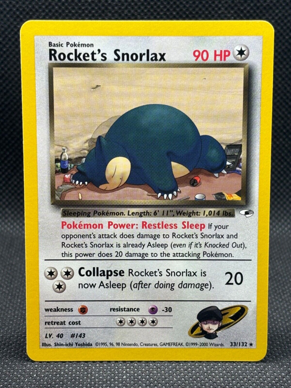 2000 Pokémon TCG Card Rocket's Snorlax 33/132 Non Holo Rare Unlimited Gym Heroes