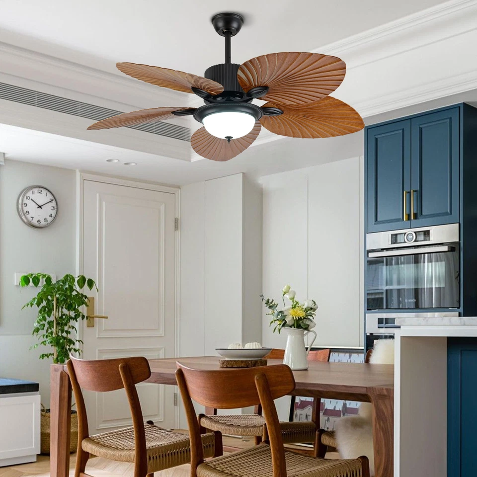 52" Ceiling Fan LED Light Indoor Outdoor Downrod Bronze w/5 Palm Tropical Blades - Image 3 of 4