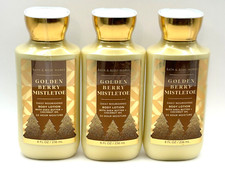 3 BATH  BODY WORKS GOLDEN BERRY MISTLETOE BODY LOTION SHEA 8 OZ 24HR MOISTURE