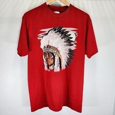 Native American Chief Vintage Single Stitch USA Made Wild Hair Shirt Red Size XL