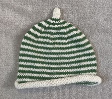 Hand Knitted 100 Baby Alpaca Green Striped Baby Hat Size 0 - 12 Months - BNWT