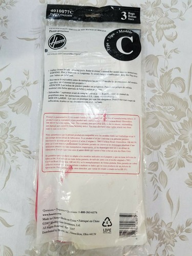 Genuine Hoover Type C Vacuum Cleaner 3 Bags Bottom Fill Convertible Upright NEW  - Picture 10 of 12
