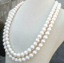 36 inch 9-10mm AAA Akoya white pearl necklace 14k Yellow Gold Clasp