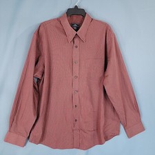 Dockers Men's Regular Fit Button Up Dress Shirt Long Sleeve Red Stripe Size L