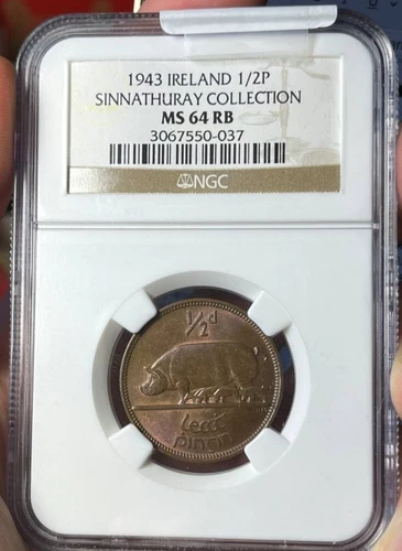 NGC MS64 RB Ireland 1943 Half Penny Bronze coin