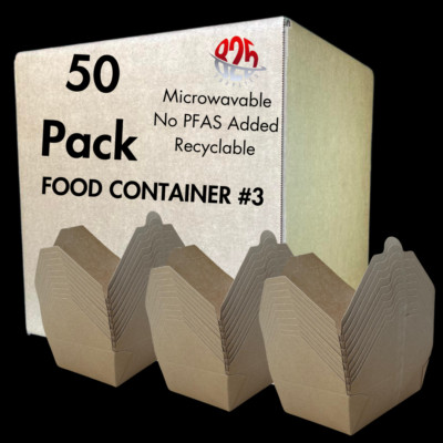 Kraft Microwavable Folded Paper #3 Take-Out Container  76 oz No PFAS Added