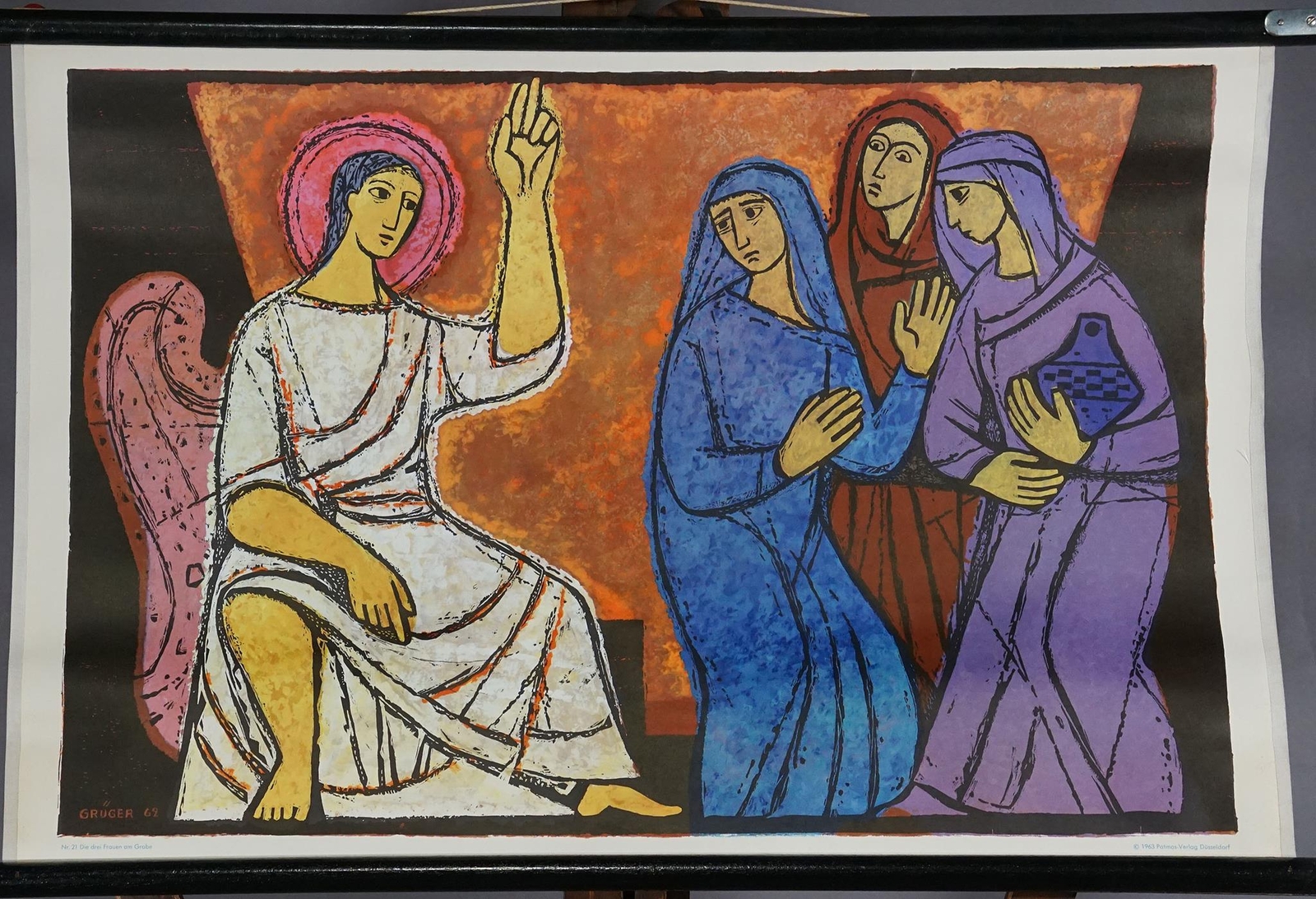 Schulwandkarte Rollbild Neues Testament drei Frauen am Grab Jesu Engel