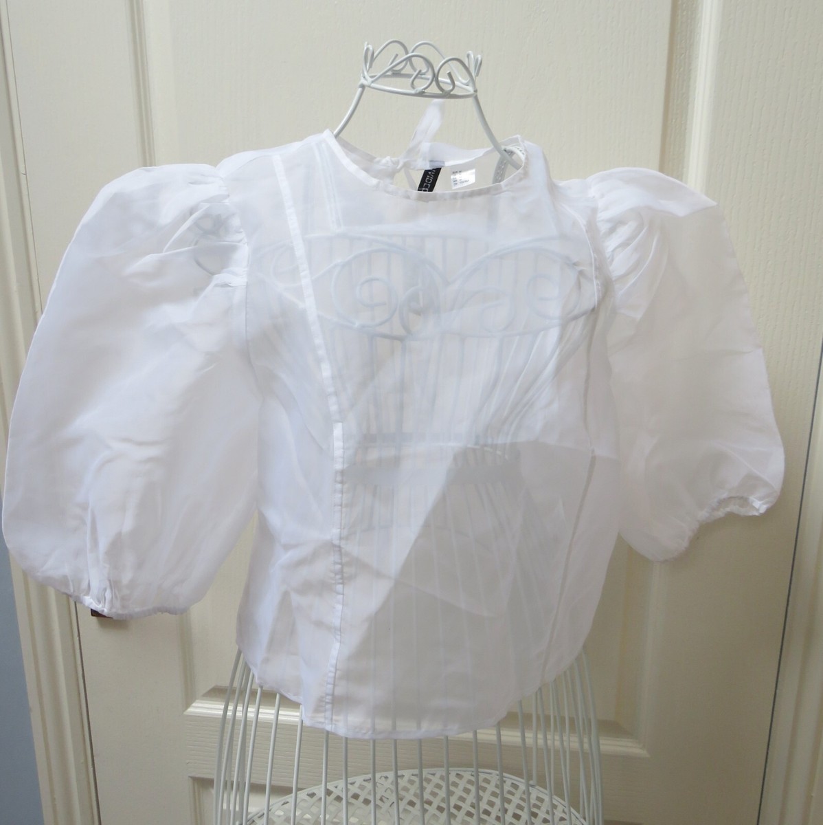 Puff Sleeve Transparent Chiffon Tops H&M Ladies Semi Sheer Chiffon