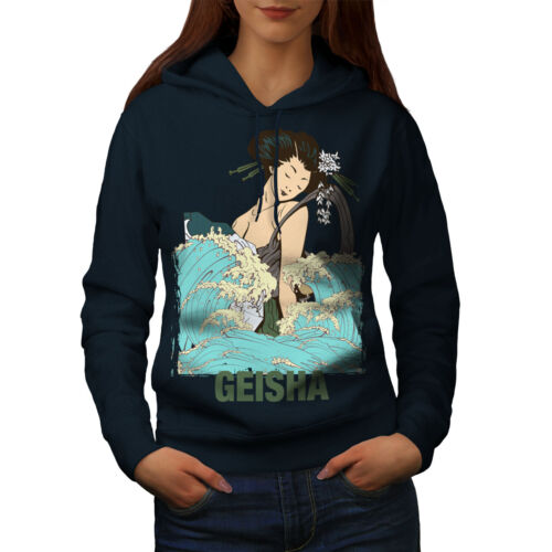 Wellcoda Oriental Japan Fantasy Womens Hoodie, Sea Casual Hooded Sweatshirt - Picture 1 of 14