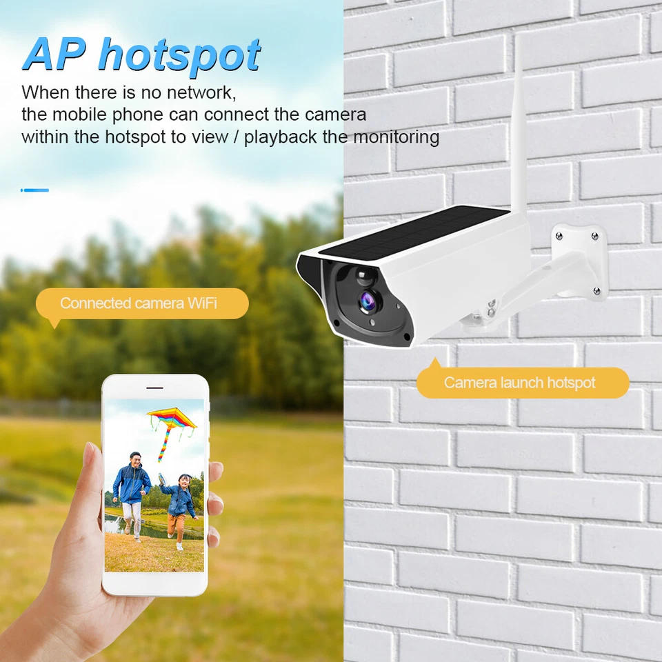 Cámara de energía de seguridad con energía solar inalámbrica WiFi IP hogar CCTV HD exterior 1080P Foto 2 de 4