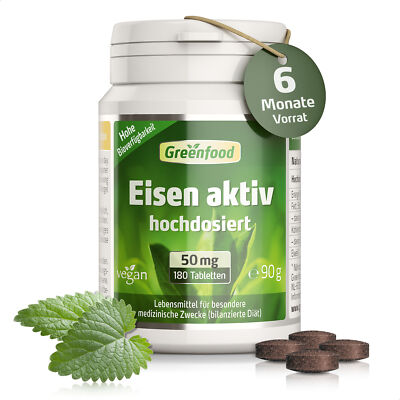 Eisen aktiv, 50 mg, extra hochdosiert, 180 Tabletten. Vegan.