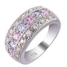 Women's Pink Purple White AAA CZ Band 925 Silver Engagement Wedding Ring Sz 6-10