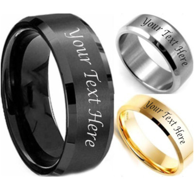 Personalized Engraved Black Silver Mens Band Ring Stainless Steel Custom  Gift