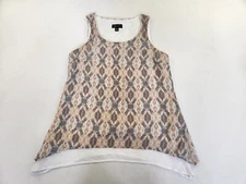 AB Studio Women L Tank Top Lagan Look Layer Rayon Shark bite Pattern Neutral