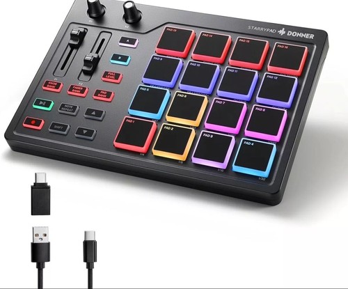 Donner STARRYPAD USB MIDI Pad Beat Maker Drum Machine 2 zuweisbare Fader Regler