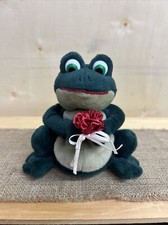 Russ Berrie  Co Frolic Green Stuffed Frog Holding a Flower 6" Plush HTF RARE 