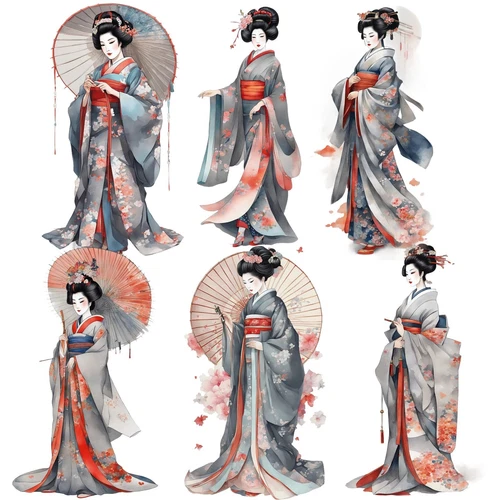 Japanese Geisha Watercolor Digital Download Clipart PNG Printable Geisha Art - 第 10 张/共 10 张
