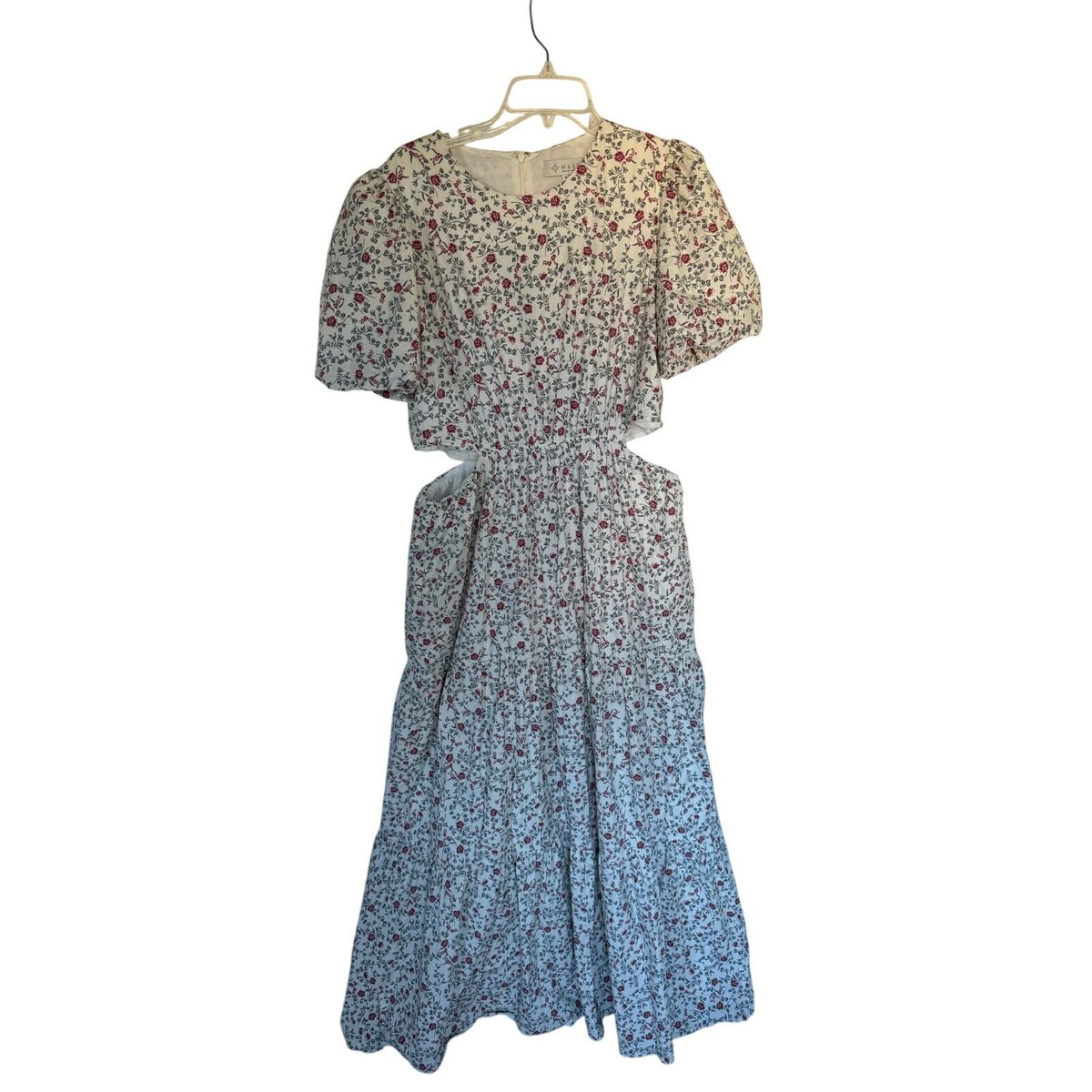 WAYF Floral Size Slit Puff Sleeve Maxi Dress Cottage core Size XL Cream  Roses | eBay