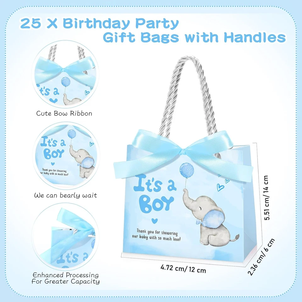 25 Paquetes Elefante Baby Shower Regalos Bolsa con Asas Fiesta Favor para Invitados It'S Foto 2 de 4