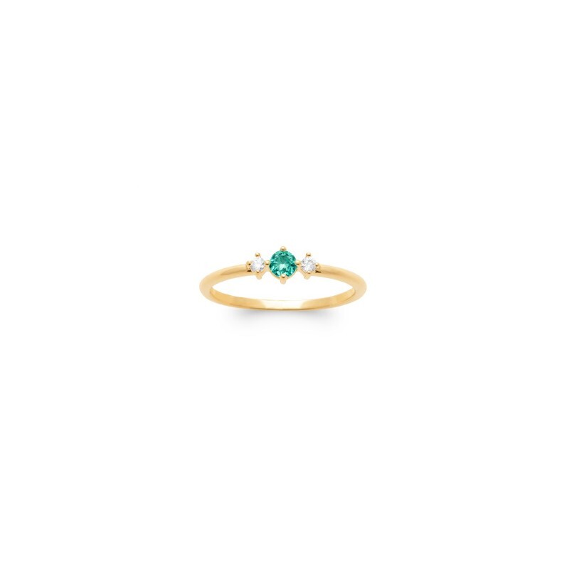 Bague cristal vert et zirconiums plaqué or poinçonné - Bijou femme tendance