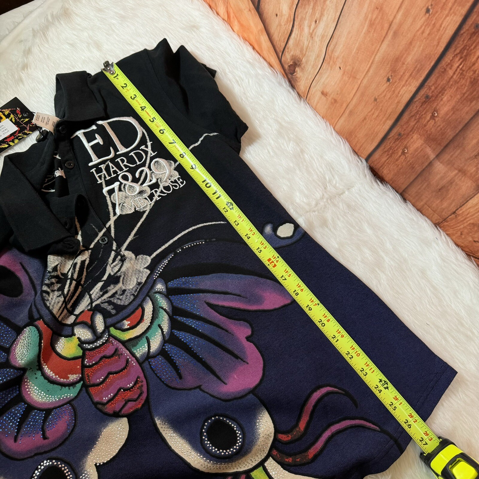 ED HARDY Christian Audigier Black Shirt Women's XL Butterfly Graphic Bedazzled image 6
