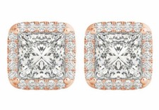 3.00 Ct Round Cut Cubic Zirconia Stud Earrings In 14K Rose Gold Plated Silver