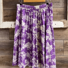 Lavender Pleated Full Womens Skirt Midi Floral Lavender White Size Small Vintage
