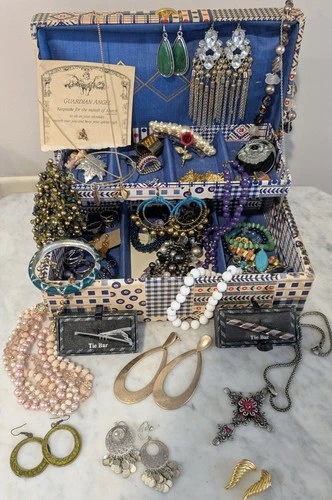 Vintage Estate Rhinestone Gold/Silver Tone Costume Jewelry Box Mixed Lot