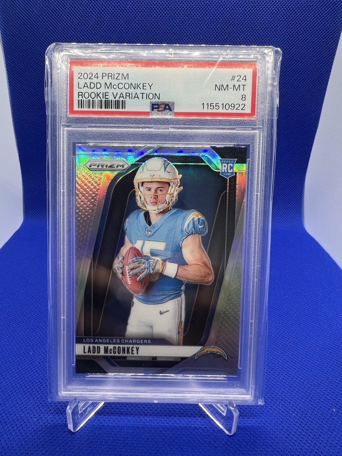 2024 PANINI PRIZM ROOKIE VARIATION SILVER #24 LADD MCCONKEY (RC) PSA 8 NM-MT