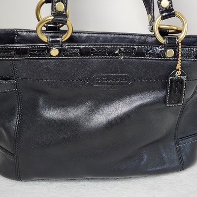 Coach Gallery Black Leather Carryall Shoulder Bag Brass Laced Turn