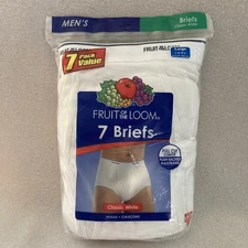NOS Men's 2009 Large 38-40 Fruit Of The Loom White Briefs Pack of 7 NEW Classic