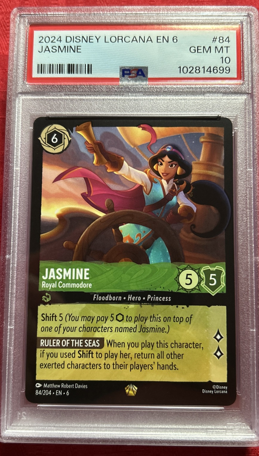 2024 DISNEY LORCANA EN 6-AZURITE SEA 84 JASMINE ROYAL COMMANDER PSA 10 GEM MINT