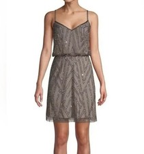Adrianna Papell Gray Beaded Embellished Blouson Cocktail Dress Size 0