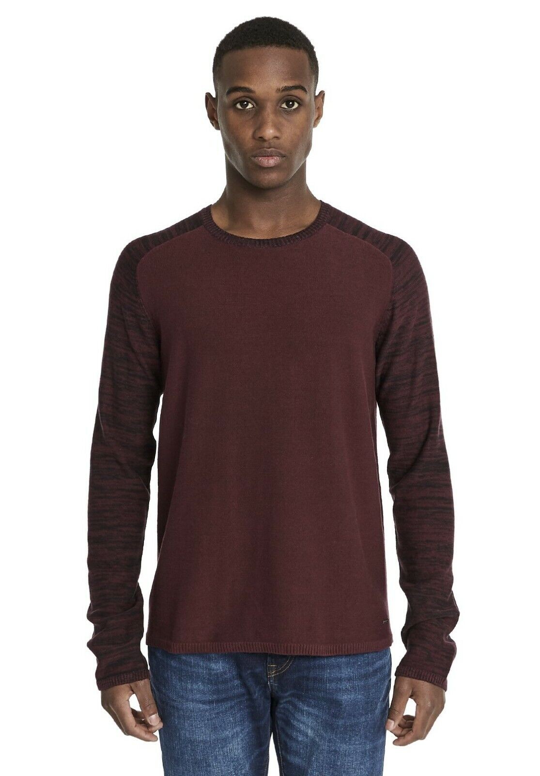 Мужской свитер с контрастным рукавом реглан от Buffalo David Bitton цвета бычьей крови-Маленький