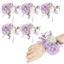 Purple Corsage for Wedding Bridesmaid Mother Grandmother, Set of 6 Prom Artif...