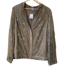 Kate & Mallory Brown Lace Bomber Jacket Pleat Back Nwt Size 1X